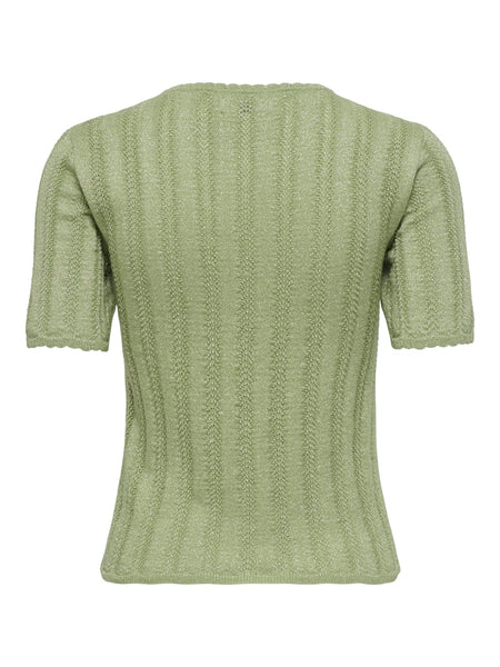 JDY Short Sleeve Glitter Detail Knit Top in Green