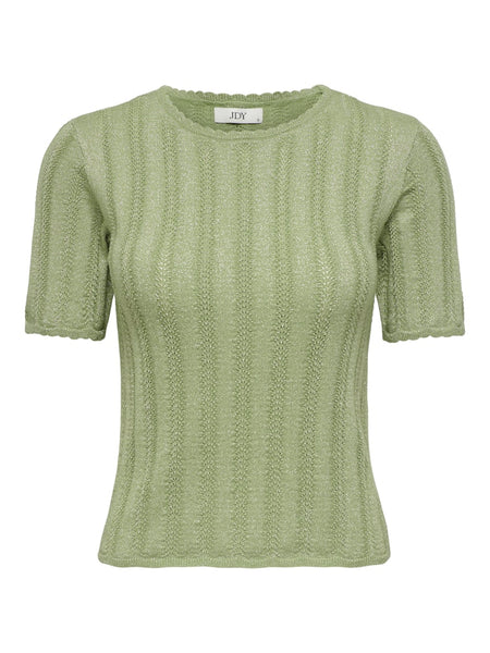 JDY Short Sleeve Glitter Detail Knit Top in Green