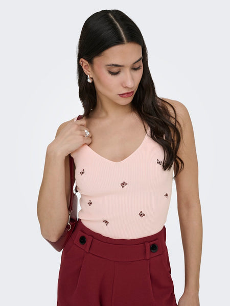 JDY Embroidered Butterfly Rib Tank Top in Pink