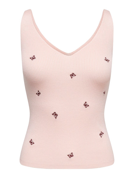 JDY Embroidered Butterfly Rib Tank Top in Pink