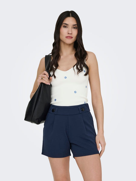 JDY Embroidered Flower Rib Tank Top in White