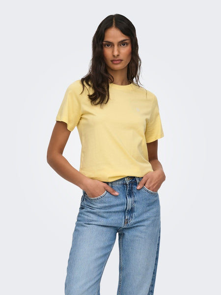 JDY Embroidered Heart T-Shirt in Yellow