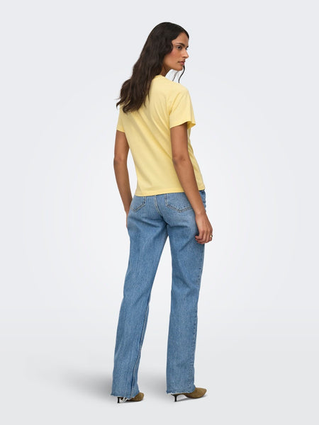 JDY Embroidered Heart T-Shirt in Yellow