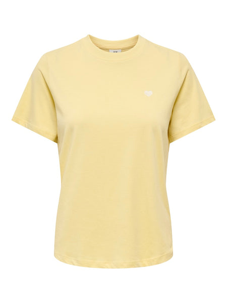 JDY Embroidered Heart T-Shirt in Yellow