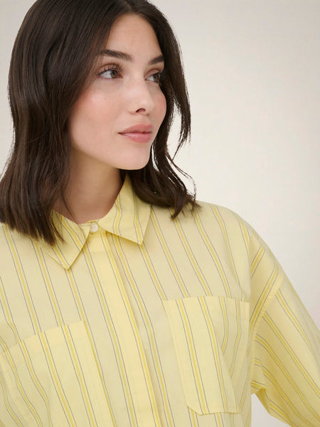 JDY Striped Short Sleeve Boxy Shirt in Yellow