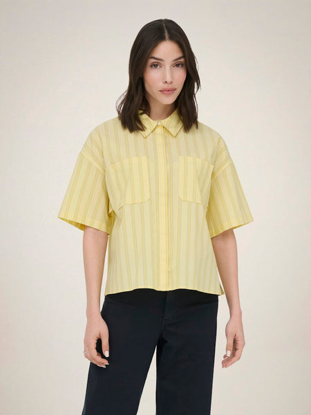 JDY Striped Short Sleeve Boxy Shirt in Yellow