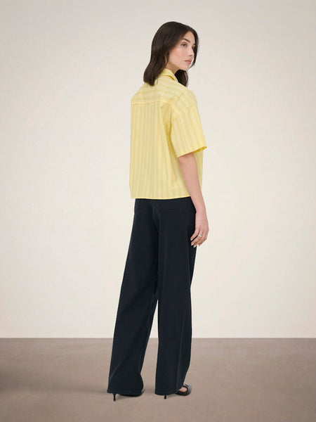 JDY Striped Short Sleeve Boxy Shirt in Yellow
