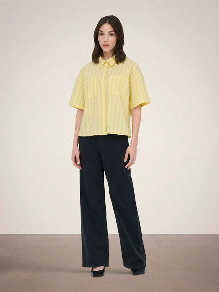 JDY Striped Short Sleeve Boxy Shirt in Yellow