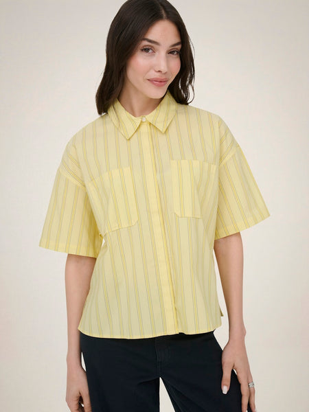 JDY Striped Short Sleeve Boxy Shirt in Yellow