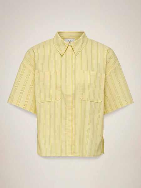 JDY Striped Short Sleeve Boxy Shirt in Yellow
