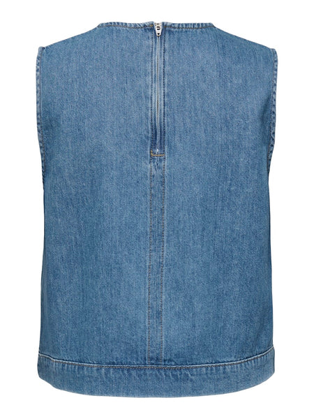 JDY Sleeveless Denim Top in Light Blue
