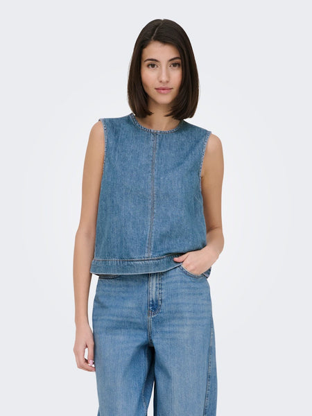 JDY Sleeveless Denim Top in Light Blue