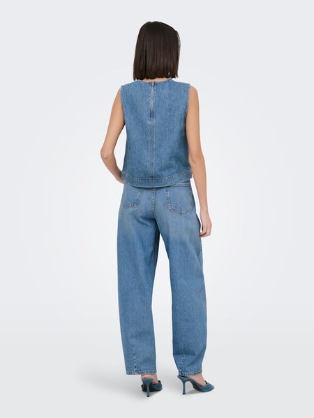 JDY Sleeveless Denim Top in Light Blue