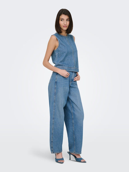JDY Sleeveless Denim Top in Light Blue