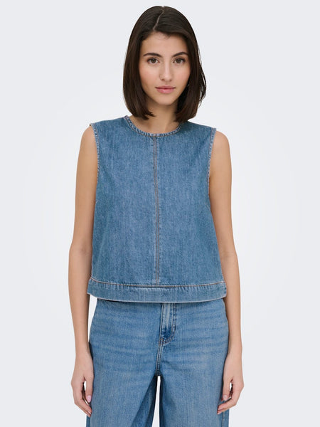 JDY Sleeveless Denim Top in Light Blue