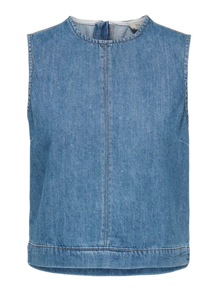 JDY Sleeveless Denim Top in Light Blue