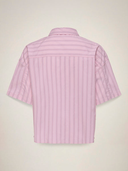 JDY Striped Short Sleeve Boxy Shirt in Pink