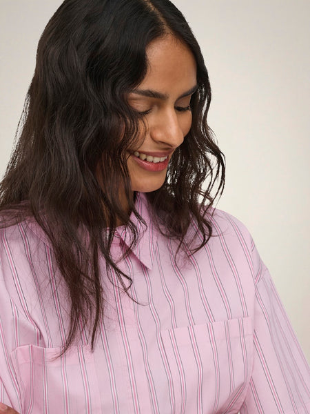 JDY Striped Short Sleeve Boxy Shirt in Pink