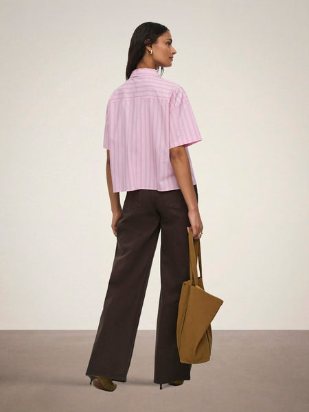 JDY Striped Short Sleeve Boxy Shirt in Pink