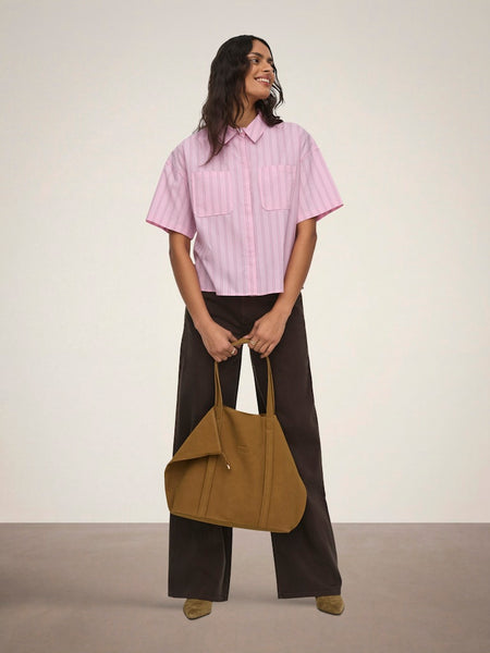 JDY Striped Short Sleeve Boxy Shirt in Pink