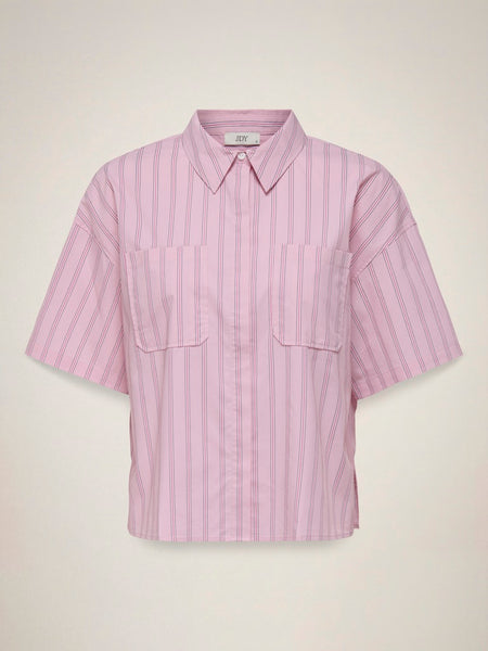 JDY Striped Short Sleeve Boxy Shirt in Pink