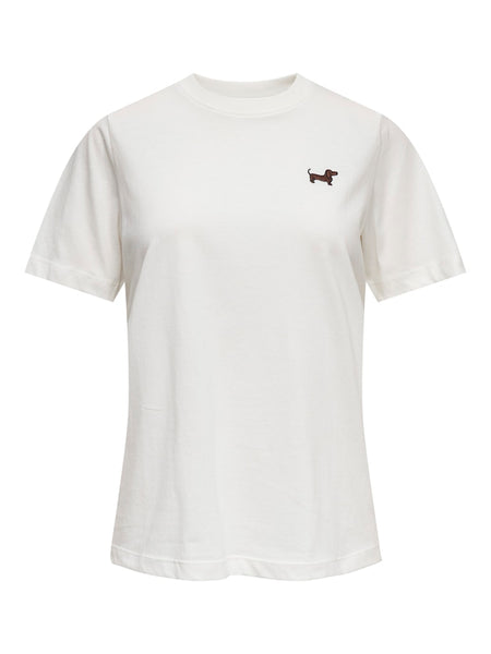JDY Embroidered Dog T-Shirt in White