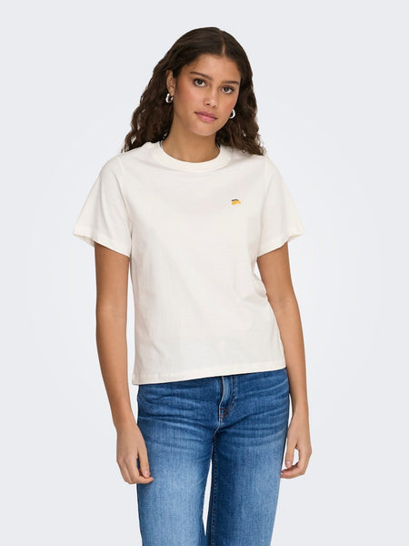 JDY Embroidered Lemon T-Shirt in White
