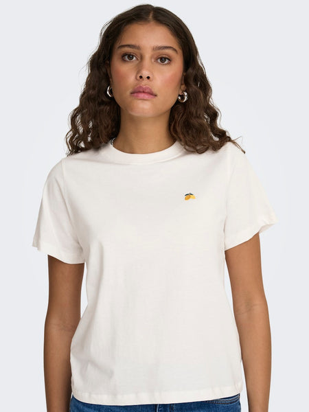 JDY Embroidered Lemon T-Shirt in White