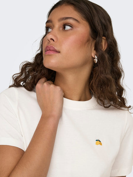 JDY Embroidered Lemon T-Shirt in White