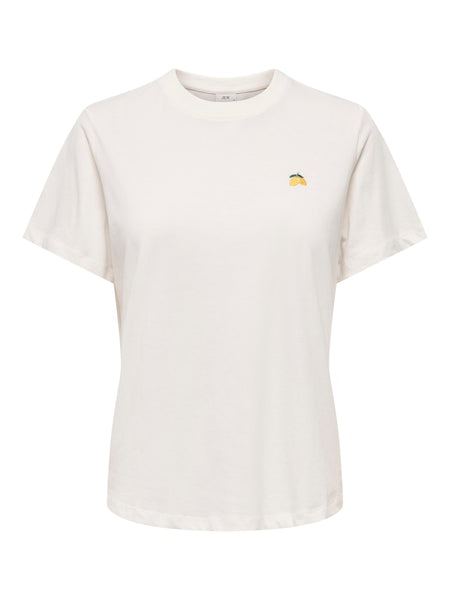 JDY Embroidered Lemon T-Shirt in White