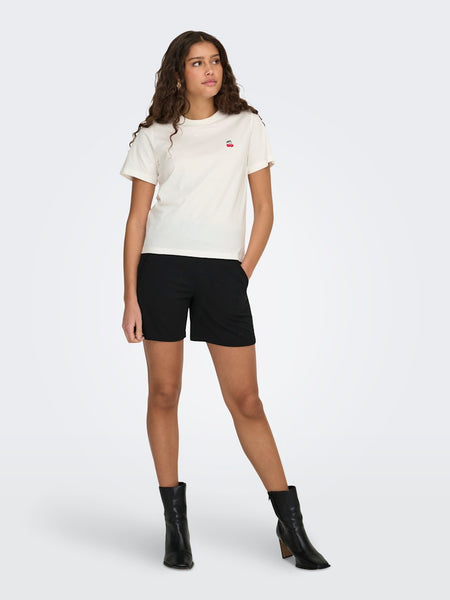 JDY Embroidered Cherry T-Shirt in White