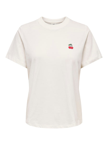 JDY Embroidered Cherry T-Shirt in White