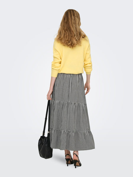 JDY Long Checked Smock Skirt in Black