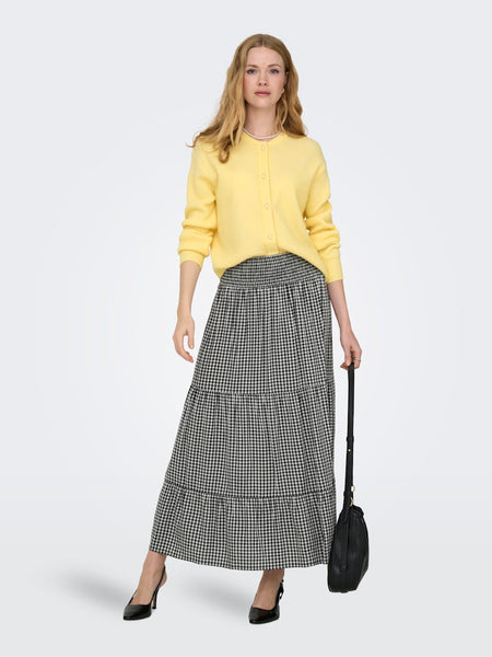 JDY Long Checked Smock Skirt in Black