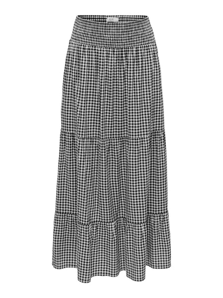 JDY Long Checked Smock Skirt in Black