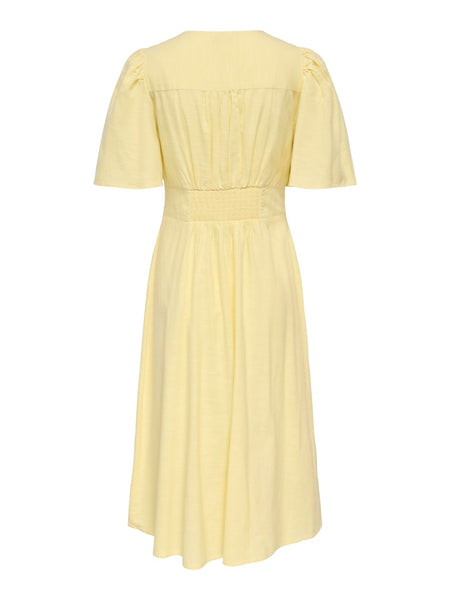 JDY Short Sleeve V-Neck Midi Dress in Yellow