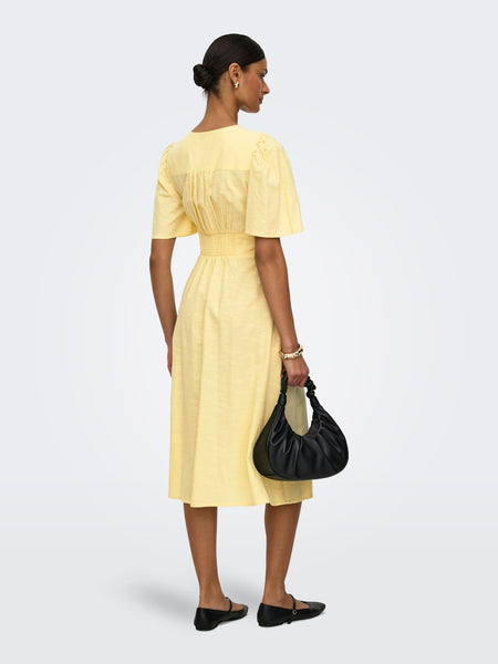 JDY Short Sleeve V-Neck Midi Dress in Yellow