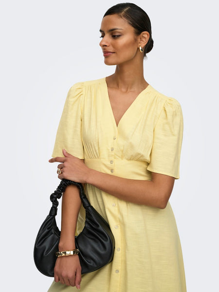 JDY Short Sleeve V-Neck Midi Dress in Yellow