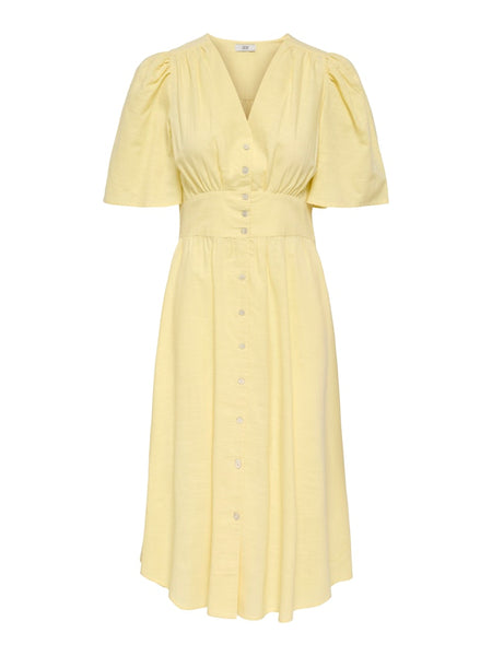 JDY Short Sleeve V-Neck Midi Dress in Yellow