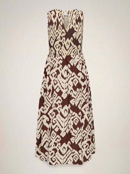 JDY Sleeveless Patterned Smock Dress in Chocolate