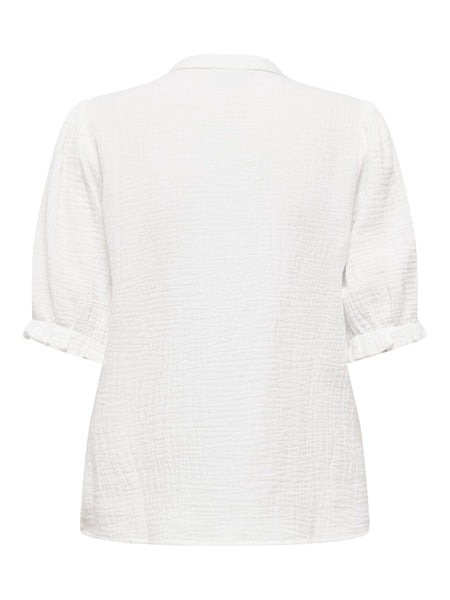 JDY Lace Detail 2/4 Sleeve Cotton Shirt in White