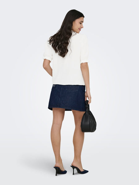 JDY Lace Detail 2/4 Sleeve Cotton Shirt in White