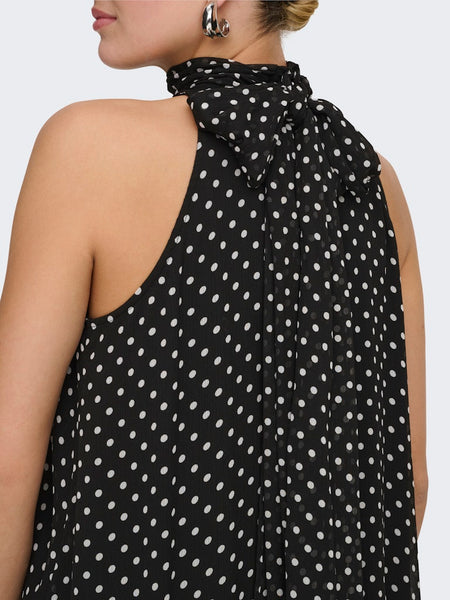 JDY Sleeveless Halterneck Polka-Dot Midi Dress in Black
