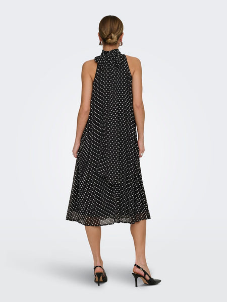 JDY Sleeveless Halterneck Polka-Dot Midi Dress in Black