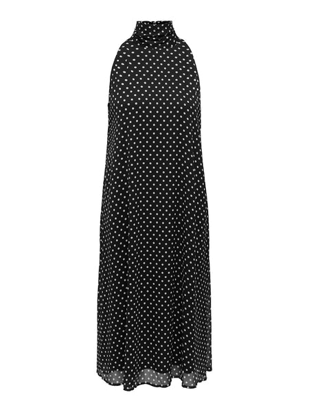 JDY Sleeveless Halterneck Polka-Dot Midi Dress in Black