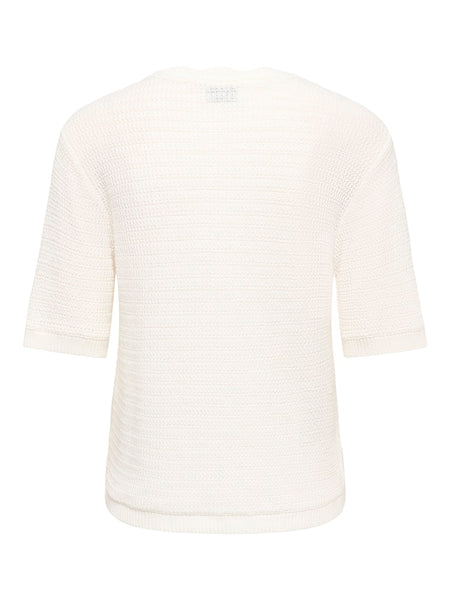 JDY Short Sleeve V-Neck Knit Top in White