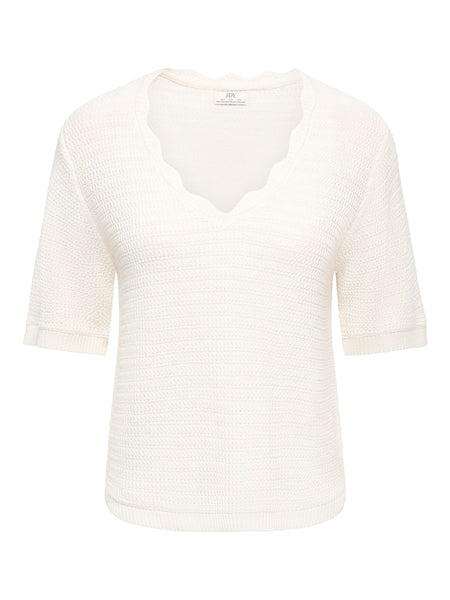 JDY Short Sleeve V-Neck Knit Top in White