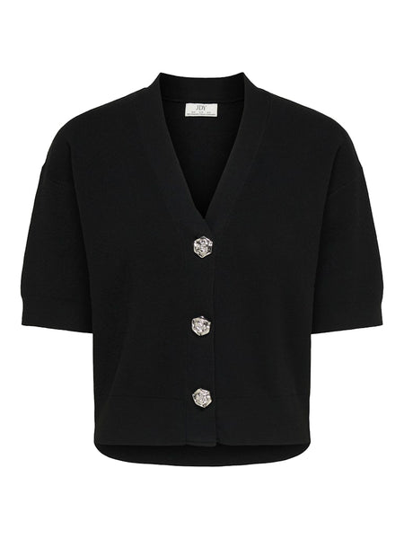 JDY Short Sleeve V-Neck Button Cardigan in Black