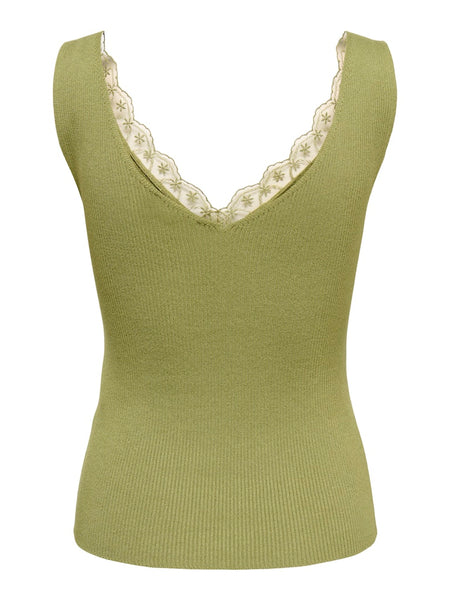 JDY Lace Detail Rib Tank Top in Green