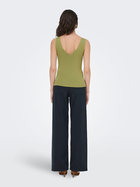 JDY Lace Detail Rib Tank Top in Green
